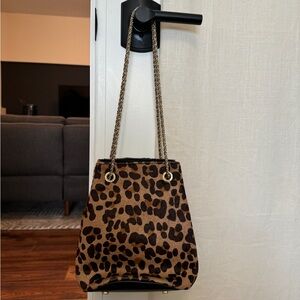 MOVING SALE! Sezane Leopard Print Ponyhair Bucket Bag